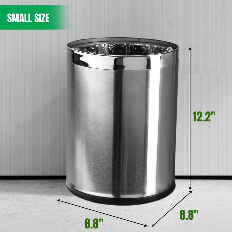 Brelso Small Office Trash Can, Open Top Small Wastebasket Bin, Stainless Steel Garbage Can, 'Invisi-Overlap' Metal Decorative Waste Basket for Powder Room, Vanity, Bathroom, Home, Modern - Image 3