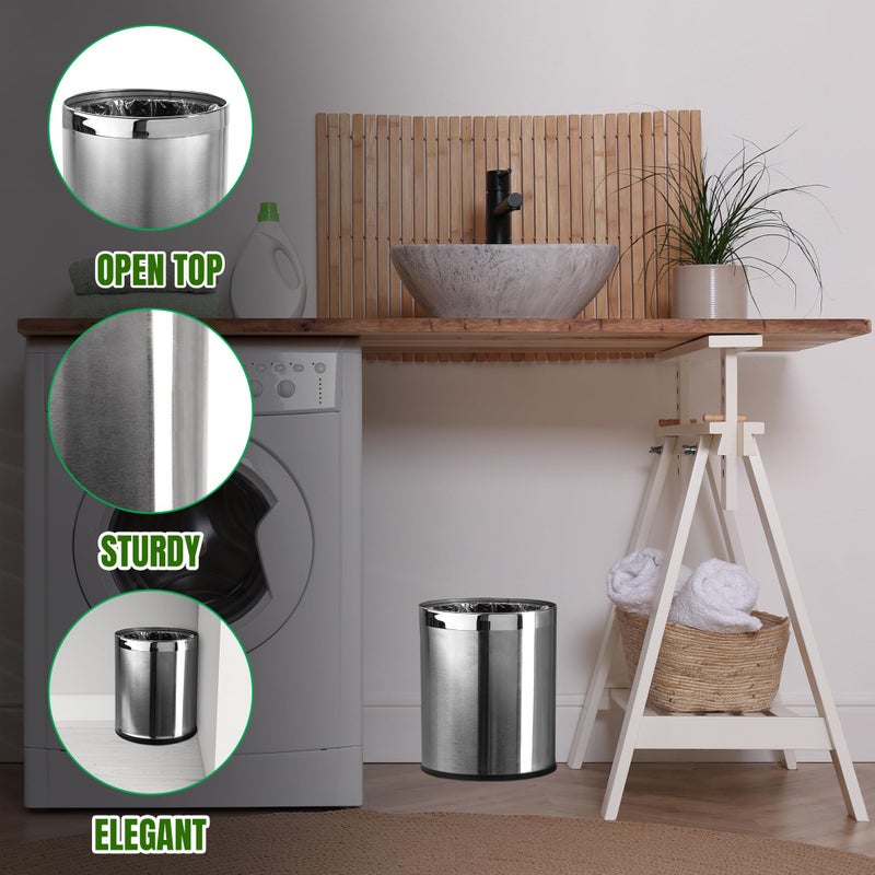 Brelso Small Office Trash Can, Open Top Small Wastebasket Bin, Stainless Steel Garbage Can, 'Invisi-Overlap' Metal Decorative Waste Basket for Powder Room, Vanity, Bathroom, Home, Modern - Image 4