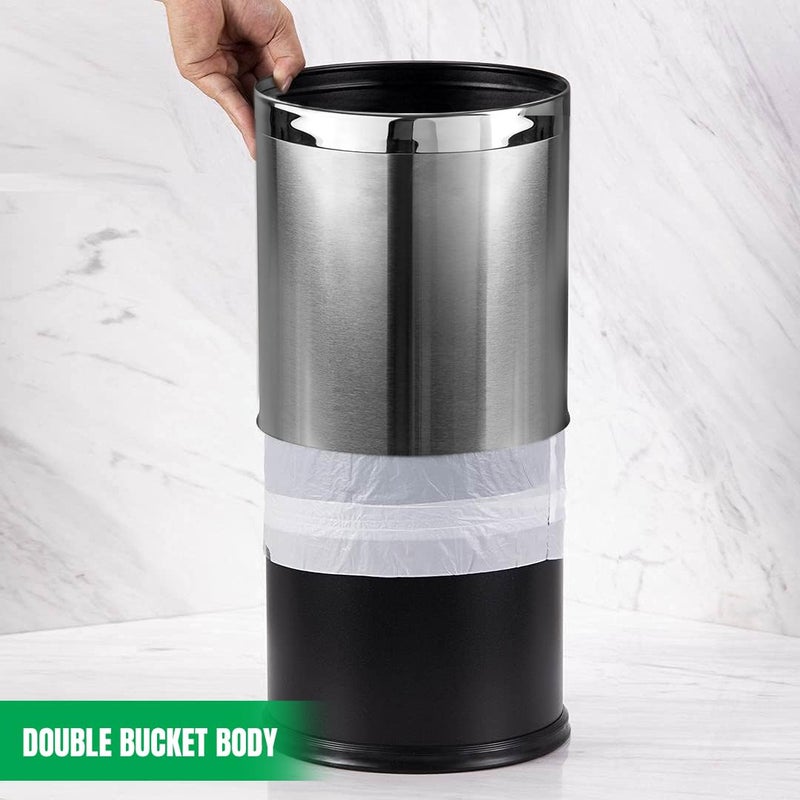 Brelso Small Office Trash Can, Open Top Small Wastebasket Bin, Stainless Steel Garbage Can, 'Invisi-Overlap' Metal Decorative Waste Basket for Powder Room, Vanity, Bathroom, Home, Modern - Image 2