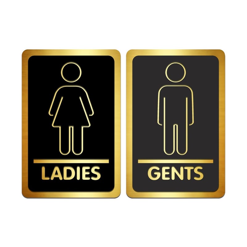 BerryBox Black Golden Stickers For Glass Doors For Office, Stores, Cafe, Hotel, Restaurant, Business & Shop, Self-Adhesive, Acrylic Signage (Gents Ladies, Black Gold) - Image 1
