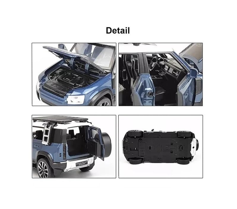 Awestuffs 1:32 Scale Model Car Exclusive Alloy Metal Pull Back Die-cast Toy with Openable Doors & Light Music for Gifts and Décor (Land Rover Defender Blue) - Image 3