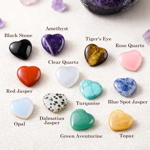 Funewest 28PCS Healing Crystals Heart Stones Natural Gemstone Bulk Set Small Polished Crystal Stones for Meditation Mindfulness Gifts Pocket Decor Spiritual Collection - Image 5