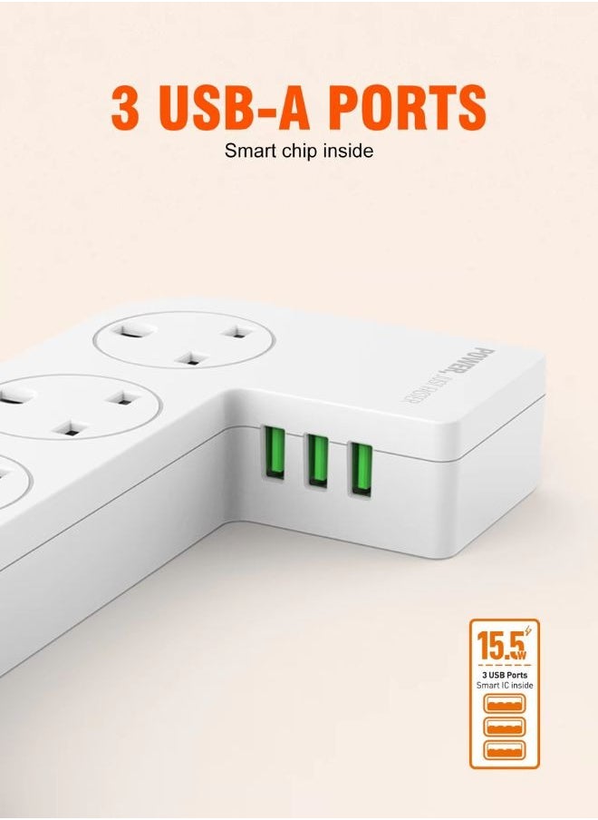 LDNIO سلك تمديد الطاقة 2 في 1 وصندوق إدارة الكابلات، 5 منافذ عالمية، 3 كابل USB بطول 2 متر، صندوق منظم أنيق لحماية الأطفال والحيوانات الأليفة وسطح مكتب أنيق  - Image 3