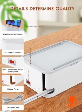 4-in-1 Power Extension Cord and Cable Management Box, 5 Universal Outlets 3 USB 2M Cable Power Strip, Elegant Organizer Box for Child & Pet Protection and Stylish Desktop - view 4
