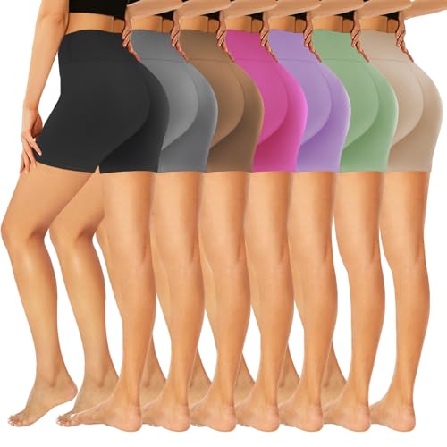 GROTEEN 7 Pack Biker Shorts for Women -5'' High Waisted Tummy Control Workout Yoga Spandex Shorts - Image 1