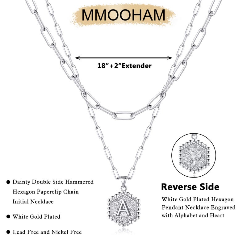 M MOOHAM Silver Layered Initial Necklaces for Women - Necklaces for Women Cute Letter Initial R Necklace Choker Necklace Silver Layered Necklaces for Women Girls - Image 5