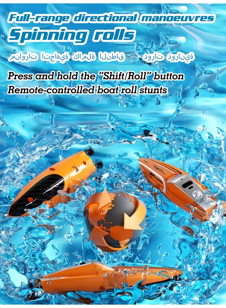 Wireless Mini Remote-Controlled Speedboat Spinning and Tumbling Stunt Remote-Controlled Boat Dual-Motor Powerful Drive Children's Birthday Gift Toy for Children Aged 6 Years and Over - Image 4