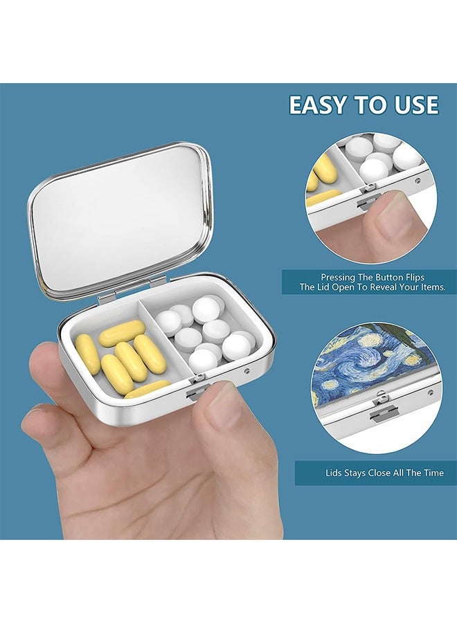 Compartment Medicine Pill Case, Van Gogh Almond Blossom Decorative 2 Compartment Travel Medicine Organizer, Retro Decorative Metal Travel Medicine Kit (Green) - Image 3