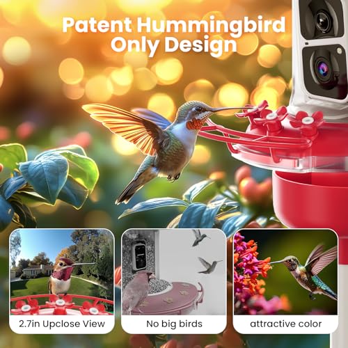 Soliom Hummingbird Feeder with Camera, Smart Bird Feeder Camera with 2K Live View AI Identify Species, Leak Proof & Ant Moat & Bee Proof, Outdoor Pole/Hook Hanging, 16 OZ Ideal Gifts for Family-Red - Image 5