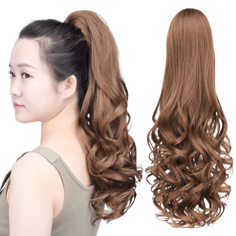 SYXLCYGG Brown Clip Ponytail Synthetic Fake Claw Pony Tails Hair Extensions 20 Wavy 53 OZ Like Real Hair Piece Women Yaki Fluffy