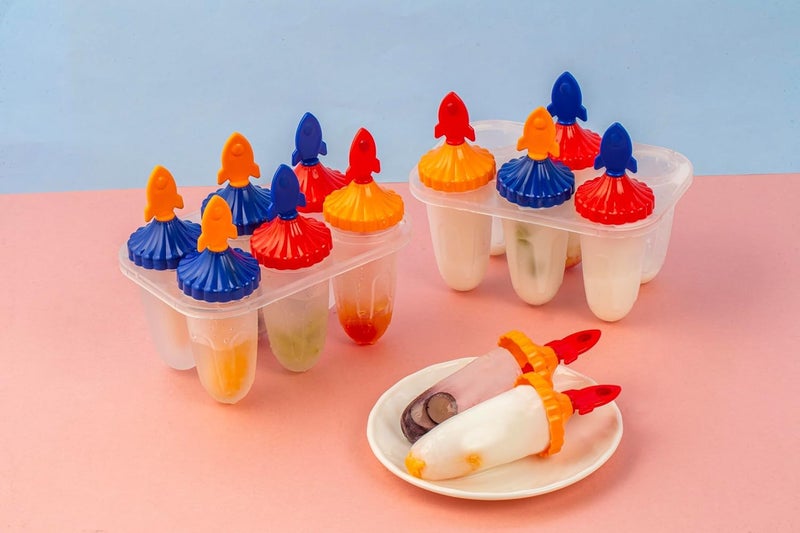 SPITEN Set of 6 Plastic Reusable Rocket Ice Pop Makers | Homemade Popsicle & Frozen Ice Cream Moulds Tray | Kulfi, Candy | Ice Lolly Mold for Children | Adults (Multi Color) (Frozen) (Rocket Mould) - Image 4