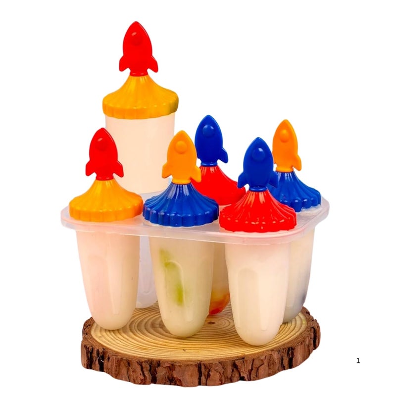 SPITEN Set of 6 Plastic Reusable Rocket Ice Pop Makers | Homemade Popsicle & Frozen Ice Cream Moulds Tray | Kulfi, Candy | Ice Lolly Mold for Children | Adults (Multi Color) (Frozen) (Rocket Mould) - Image 1