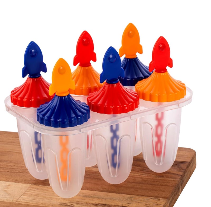 SPITEN Set of 6 Plastic Reusable Rocket Ice Pop Makers | Homemade Popsicle & Frozen Ice Cream Moulds Tray | Kulfi, Candy | Ice Lolly Mold for Children | Adults (Multi Color) (Frozen) (Rocket Mould) - Image 3