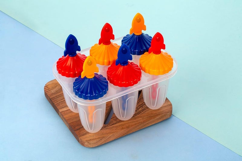 SPITEN Set of 6 Plastic Reusable Rocket Ice Pop Makers | Homemade Popsicle & Frozen Ice Cream Moulds Tray | Kulfi, Candy | Ice Lolly Mold for Children | Adults (Multi Color) (Frozen) (Rocket Mould) - Image 5