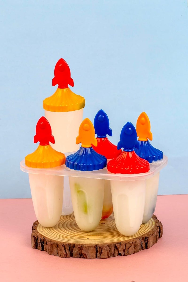 SPITEN Set of 6 Plastic Reusable Rocket Ice Pop Makers | Homemade Popsicle & Frozen Ice Cream Moulds Tray | Kulfi, Candy | Ice Lolly Mold for Children | Adults (Multi Color) (Frozen) (Rocket Mould) - Image 2