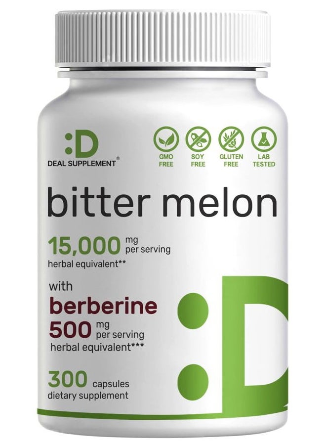 DEAL SUPPLEMENT - Bitter Melon with Berberine Supplement 15,000mg Per Serving, 300 Capsules | 15:1 Wild Bitter Melon Fruit Extract & Berberine HCL | Third Party Tested | Plant Based, Non-GMO - Image 1