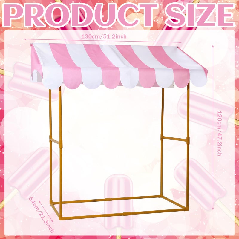 Tioncy 6 Pcs Ice Cream Bar Stand Kits Ice Cream Sundae Bar Supplies Party Decor (Without Table) Include Shelf Banner Roof Pennant Table Skirt for Photo Props Outdoor Party Decor (Desk Is Not Included) - Image 3