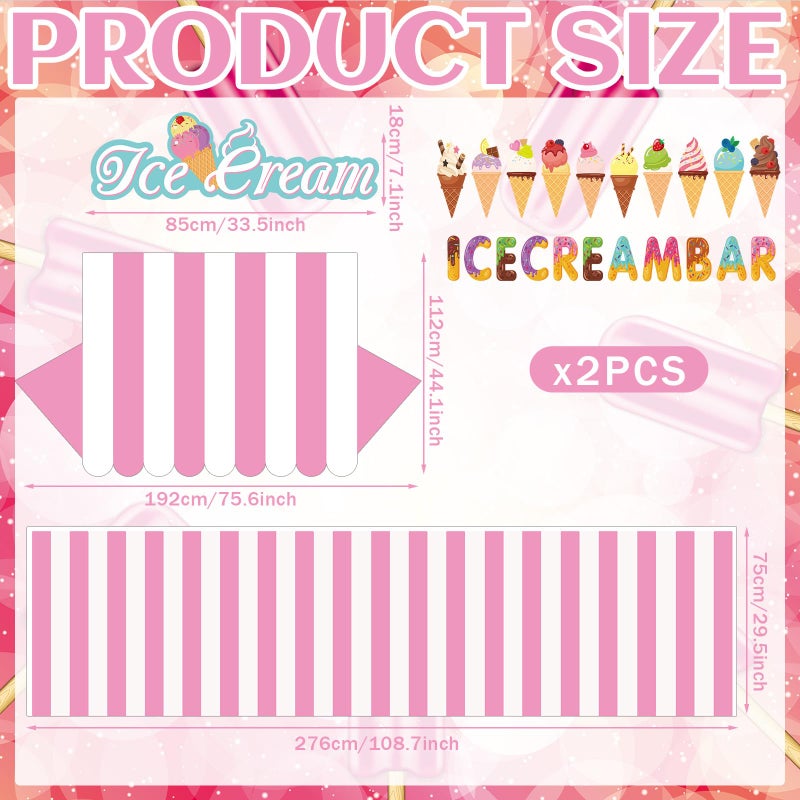 Tioncy 6 Pcs Ice Cream Bar Stand Kits Ice Cream Sundae Bar Supplies Party Decor (Without Table) Include Shelf Banner Roof Pennant Table Skirt for Photo Props Outdoor Party Decor (Desk Is Not Included) - Image 2
