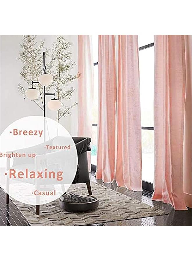 Linen Semi Sheer Curtains for Bedroom, Blush Pink Curtains 96 Inches Long for Living Room, Country Farmhouse Sheer Drapes, Light Filtering Window Curtains, Grommet Top 2 Panels  - Image 3