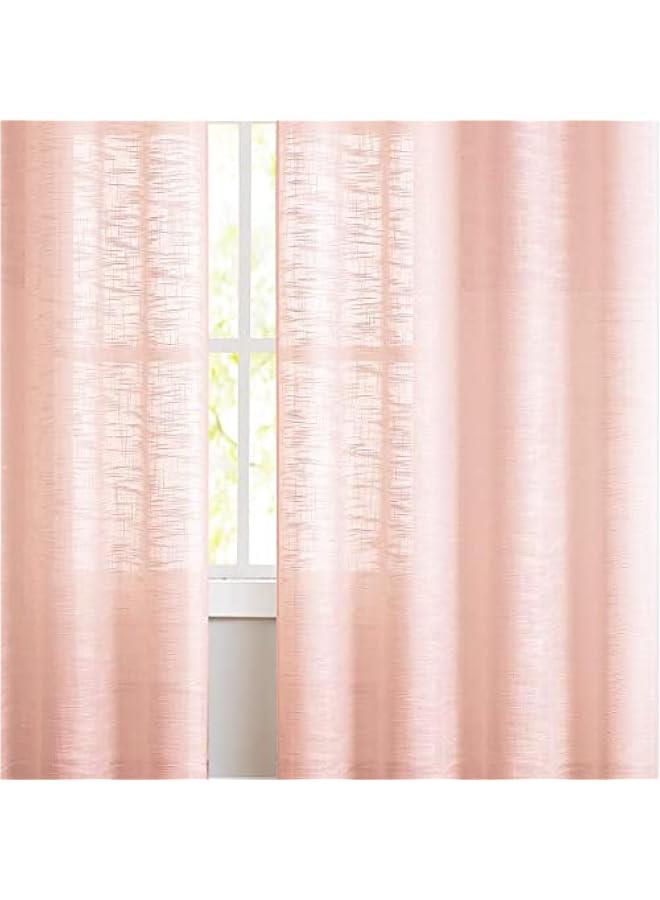 Linen Semi Sheer Curtains for Bedroom, Blush Pink Curtains 96 Inches Long for Living Room, Country Farmhouse Sheer Drapes, Light Filtering Window Curtains, Grommet Top 2 Panels  - Image 4