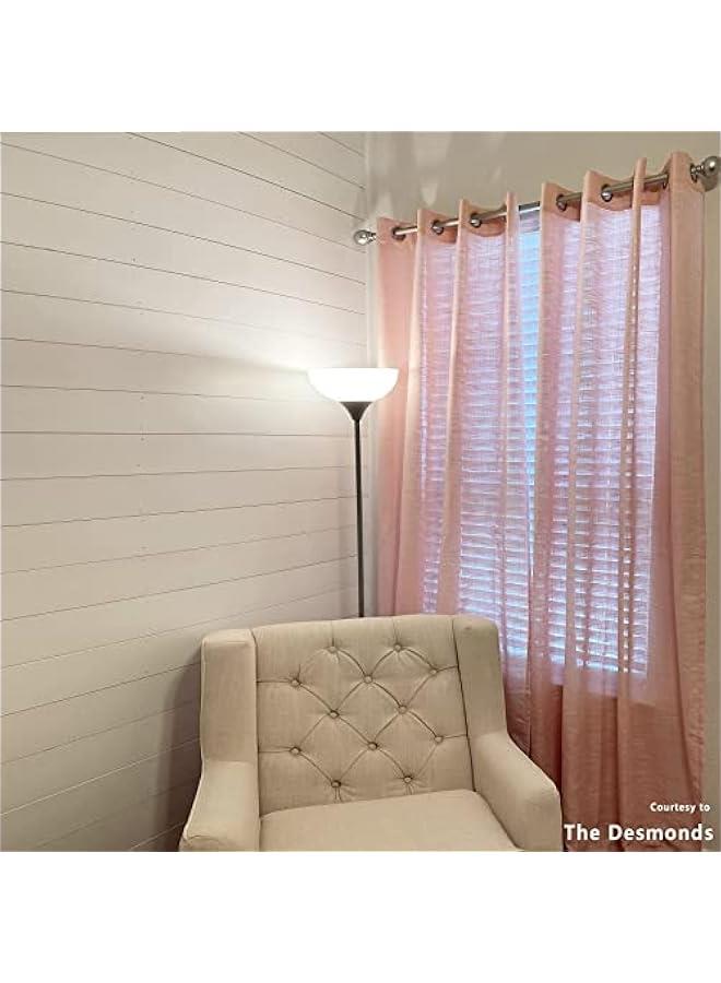 Linen Semi Sheer Curtains for Bedroom, Blush Pink Curtains 96 Inches Long for Living Room, Country Farmhouse Sheer Drapes, Light Filtering Window Curtains, Grommet Top 2 Panels  - Image 5