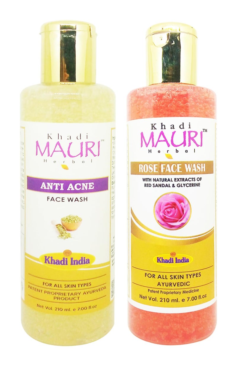 Khadi Mauri Anti Acne & Rose face wash - Pack of 2 (420ml)