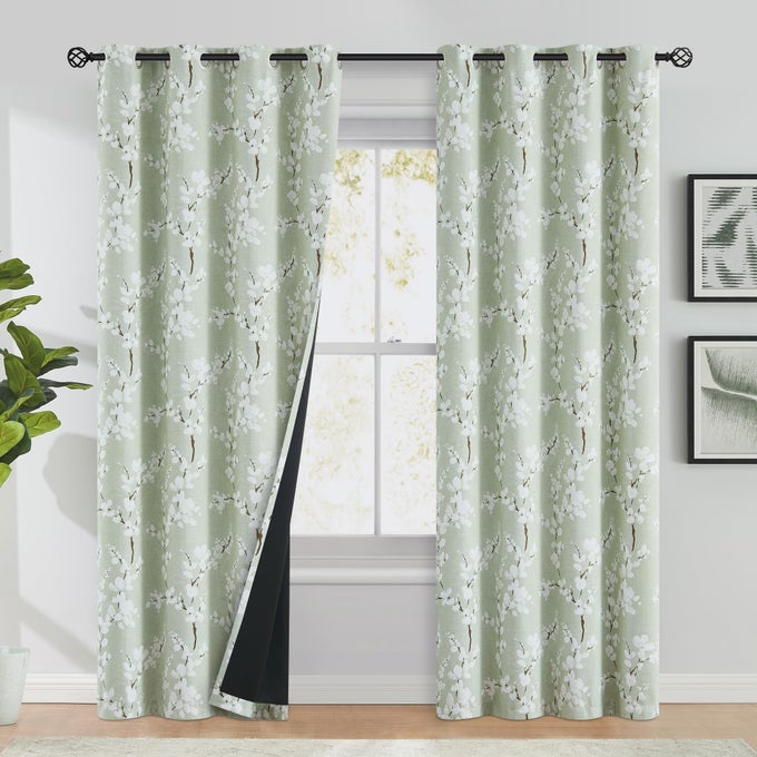 100 BLACKOUT FLORAL CURTAINS FOR BEDROOM SAGE GREEN CURTAINS 84 INCHES LONG BLOSSOM PATTERNED FOR LIVING ROOM THERMAL INSULATED FARMHOUSE DRAPES GROMMET TOP 2 PANELS WHITE ON GREEN