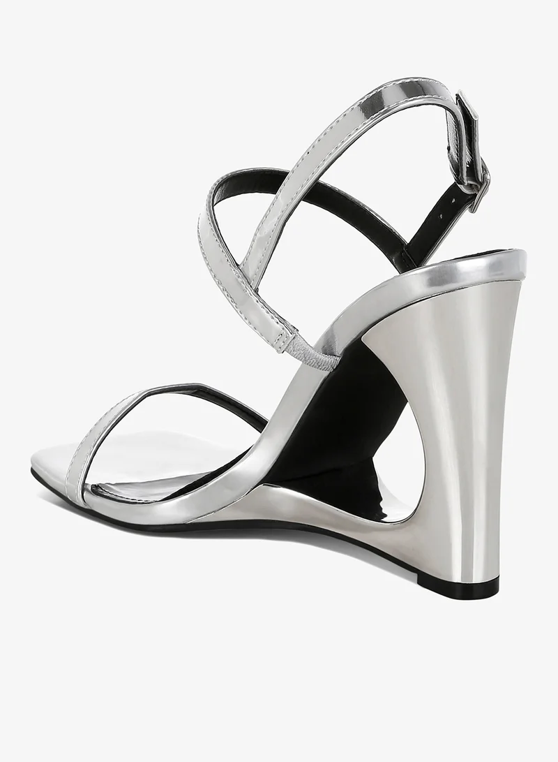 London Rag Metallic Fantasy Wedge Heel Sandals in Silver