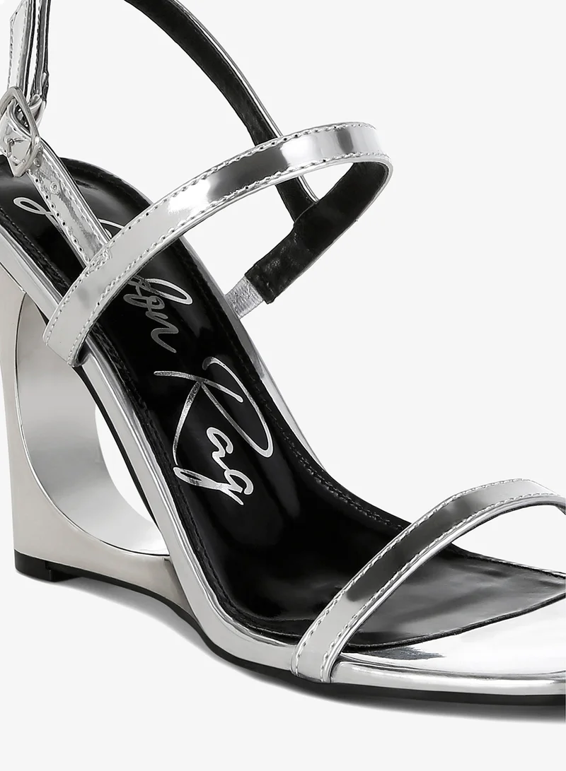 London Rag Metallic Fantasy Wedge Heel Sandals in Silver