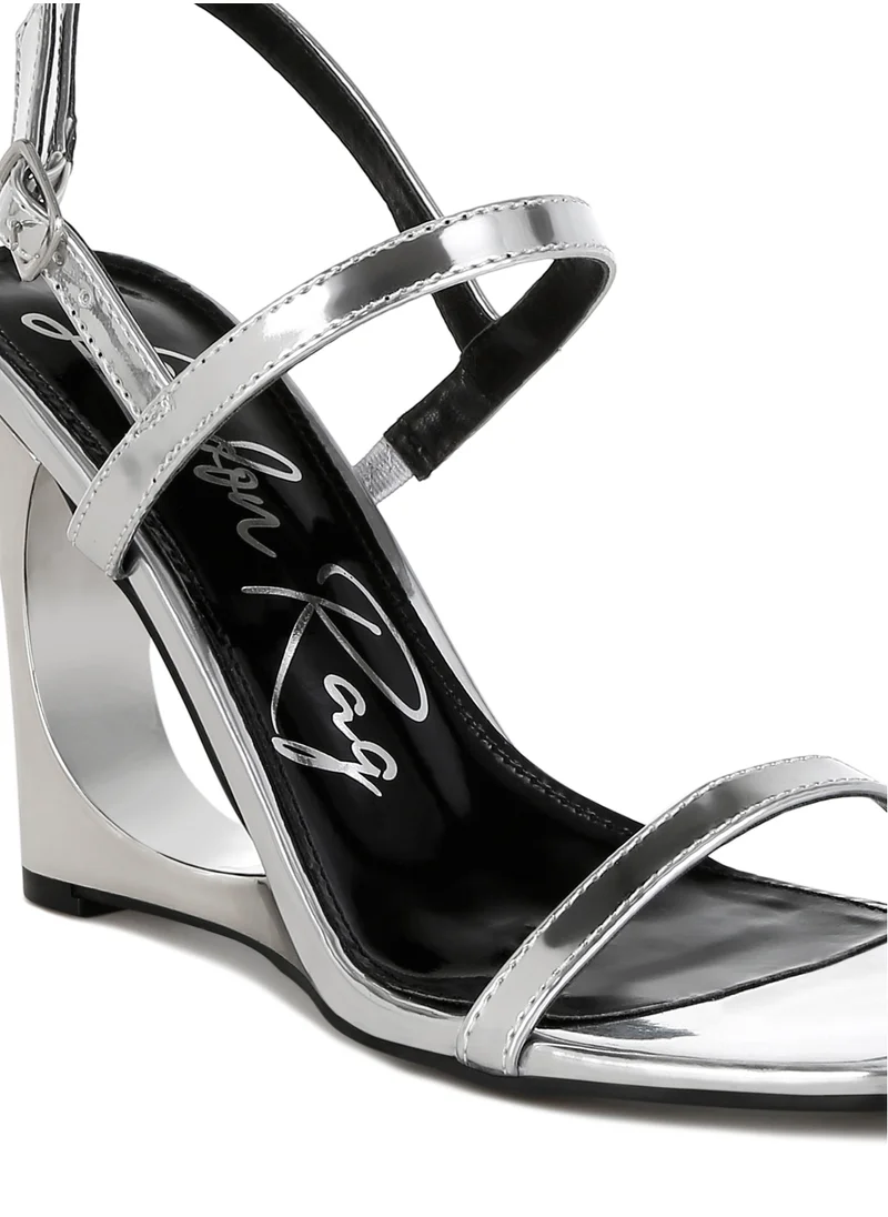 London Rag Metallic Fantasy Wedge Heel Sandals in Silver