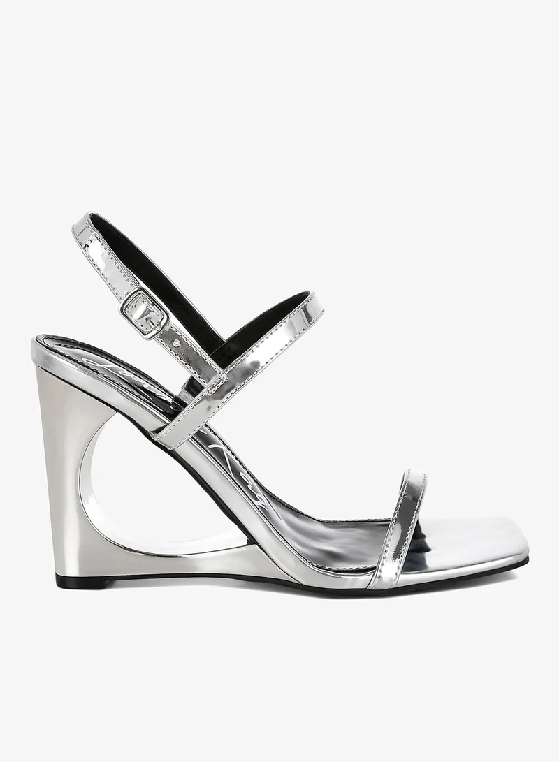 Metallic Fantasy Wedge Heel Sandals in Silver