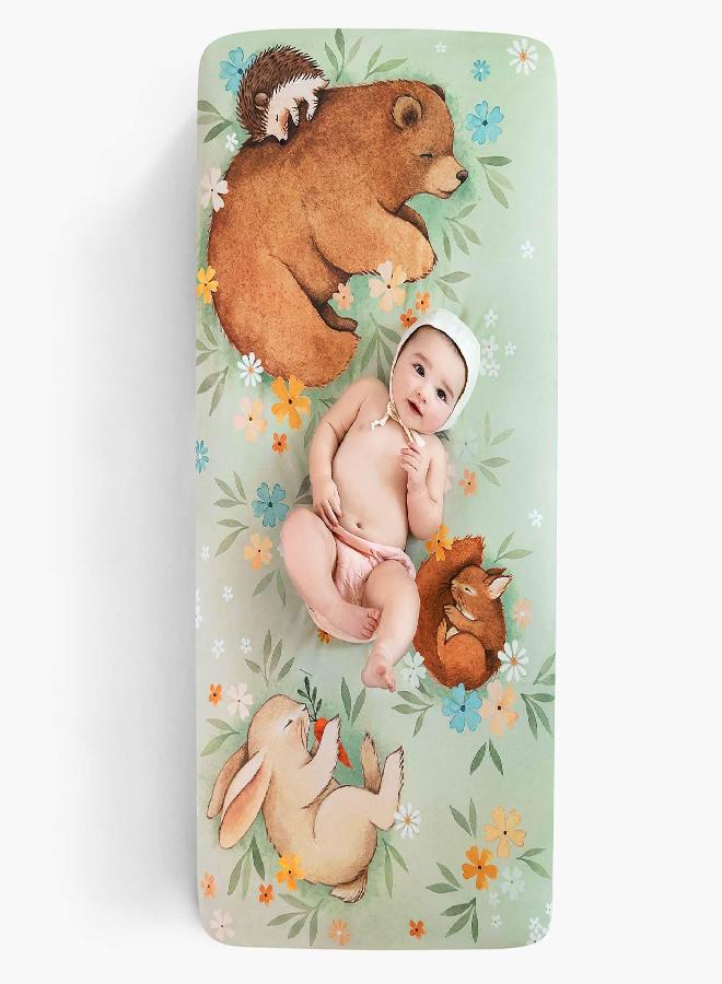 Rookie Humans Rookie Humans 100% Cotton Sateen Fitted Crib Sheet: Enchanted Meadow. Modern Nursery, Use as a Photo Background for Your Baby Pictures. Standard Crib Size (52 x 28 inches) - Image 1