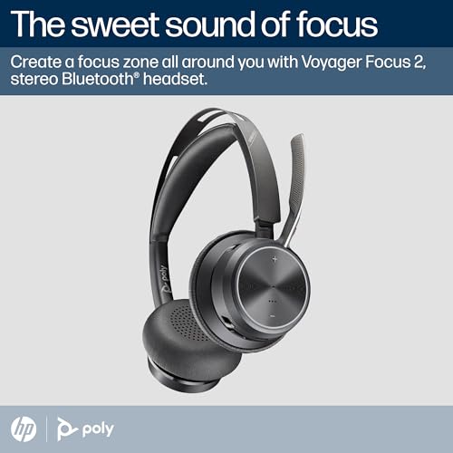 POLY Voyager Focus 2 UC Bluetooth Headphones with Mic & Charging Stand - ANC - Connect to PC or Mobile via Bluetooth - Microsoft Teams Certified - Includes BT700 USB-C to USB-A Adapter, Travel Case - Image 4