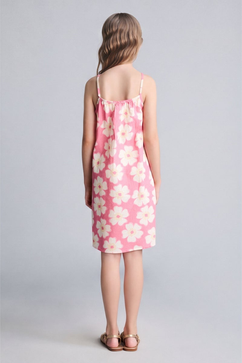 DeFacto Pink Girl Girl 100% Cotton Floral Viscose Strappy Dress Casual - Image 5