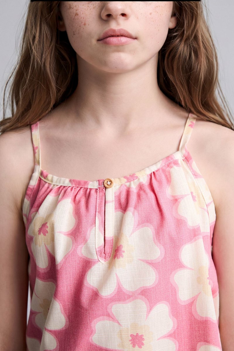 DeFacto Pink Girl Girl 100% Cotton Floral Viscose Strappy Dress Casual - Image 4