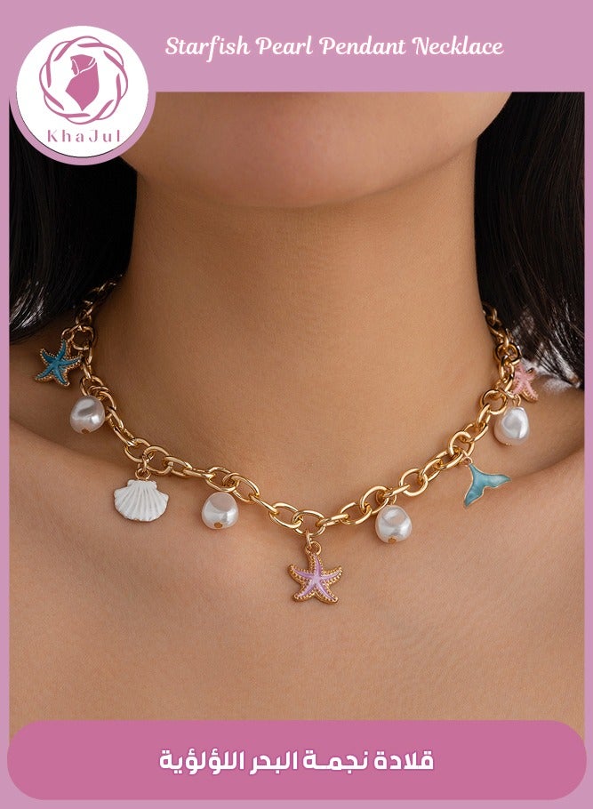 KHAJUL Gold Charm Necklace for Women White Pearl Necklace Chunky Charm Necklace Jewelry for Summer Beach Party Jewelry - Image 1