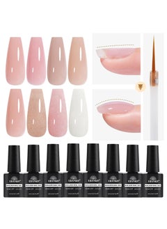 EBANKU EBANKU Gel Builder for Nails Kit, 8 Colors 8 in 1 Sheer Pink Nude Builder Nail Gel Nail Strengthener Hard Gel for Nail Thickening French Manicure, Ultra-thin Brush in A Bottle, Summer Gifts for Women 