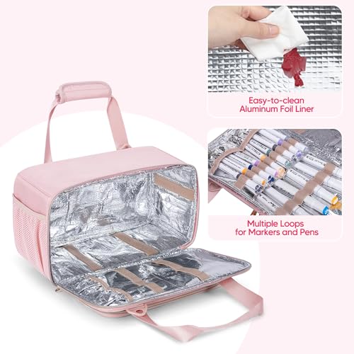Prokva Marker Organizer Case Holding up to 216 Markers, Marker Storage Carrying Bag, Large Marker Holder with Shoulder Strap, Pink - Image 2