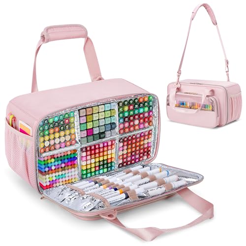 Prokva Marker Organizer Case Holding up to 216 Markers, Marker Storage Carrying Bag, Large Marker Holder with Shoulder Strap, Pink - Image 1