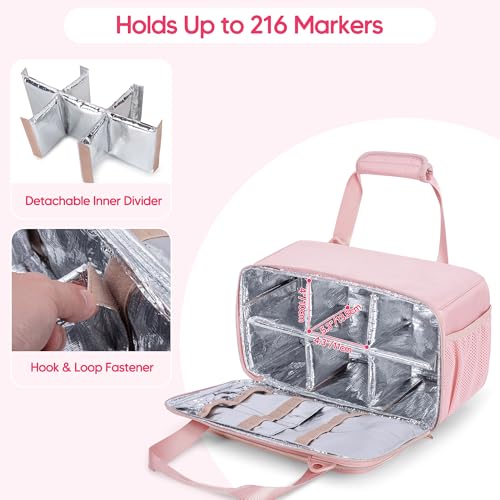 Prokva Marker Organizer Case Holding up to 216 Markers, Marker Storage Carrying Bag, Large Marker Holder with Shoulder Strap, Pink - Image 3