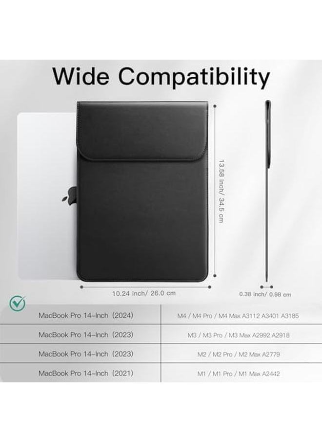 Jetech Slim Laptop Sleeve For Macbook Pro 14 Inch M4 M3 M2 M1 2021 2024 Pu Leather Case With Magnetic Closure Black  - Image 2
