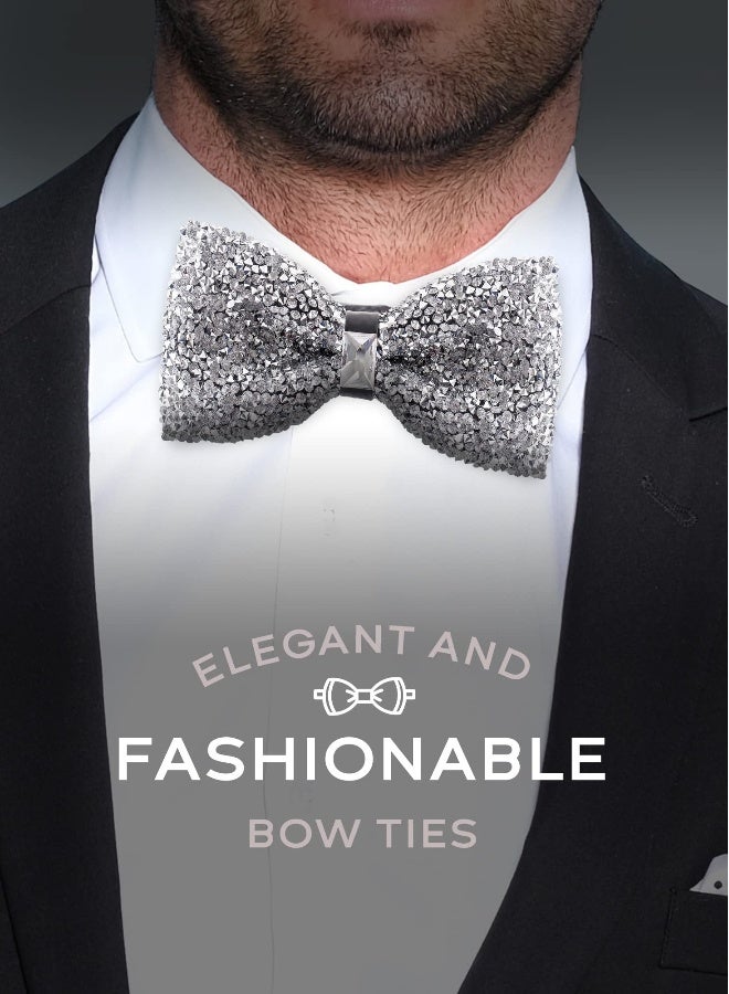 Bow Ties, Rhinestone Bow Ties for Men and Boys - Pre Tied Sequins Diamond Bow Ties Adjustable Length Suitable for Party Banquet Wedding Suitable for Tuxedo Dress Shirts - Image 2