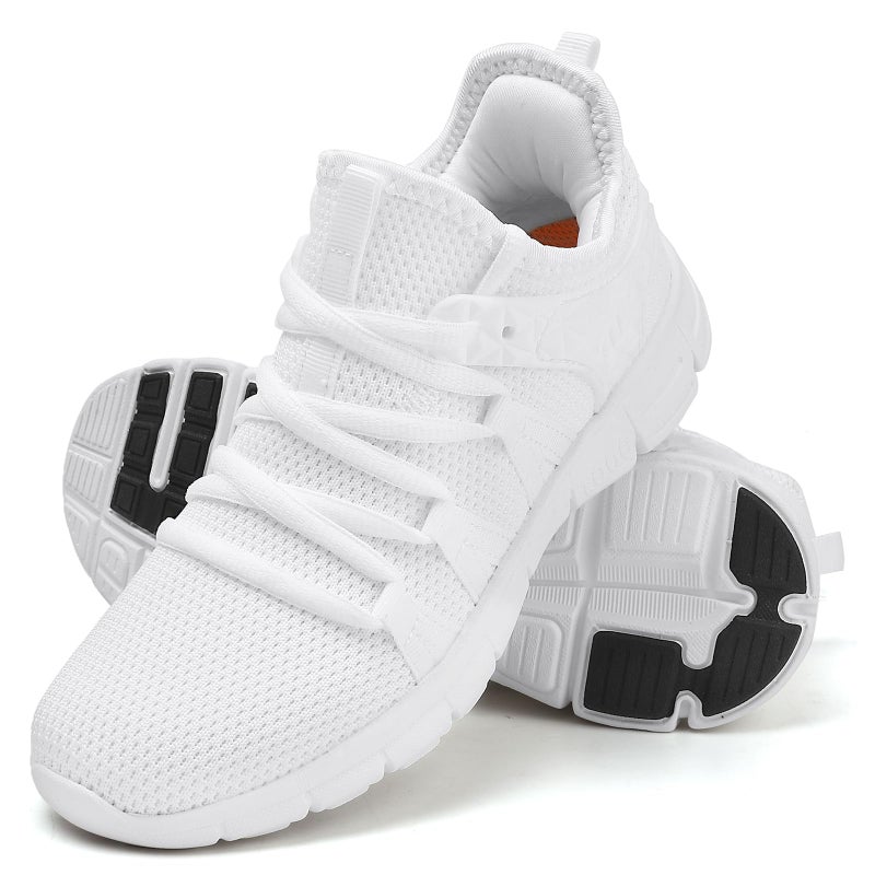 INZCOU Running Shoes Lightweight Tennis Shoes Non Slip Gym Workout Shoes Breathable Mesh Walking Sneakers Pure White 7women / 6men - Image 1