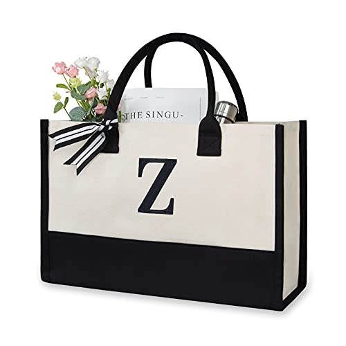 TOPDesign Embroidery Initial Canvas Tote Bag, Personalized Present Bag, Suitable for Wedding, Birthday, Beach, Holiday, is a Great Gift for Women, Mom, Teachers, Friends, Bridesmaids (Letter Z) - Image 1