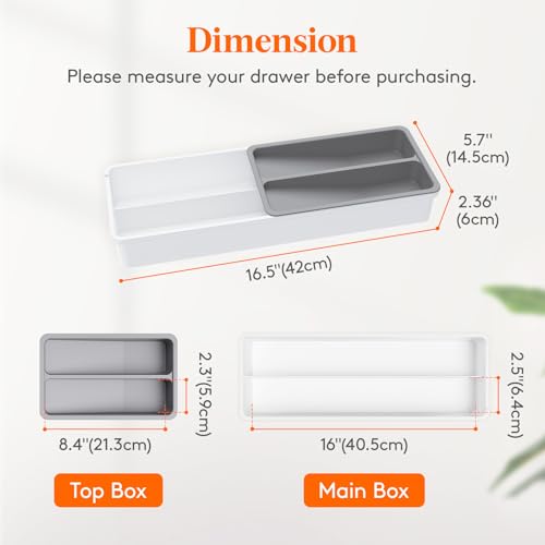Lifewit Compact Silverware Organizer for Kitchen Drawer Narrow Flatware Tray Holder Plastic Cutlery Spoons Forks and Knives Storage WhiteGray 1 Pack - Image 3