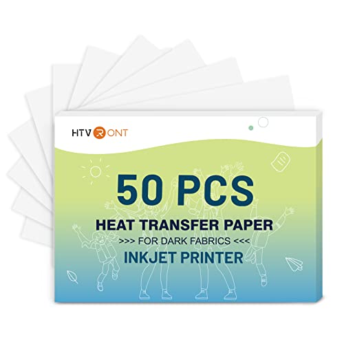 HTVRONT Heat Transfer Paper for Dark T Shirts 50 Pack 85x11 Iron on Transfer Paper for Inkjet Printer Easy to Use Printable Heat Transfer Vinyl Vibrant Color Durable  Soft
