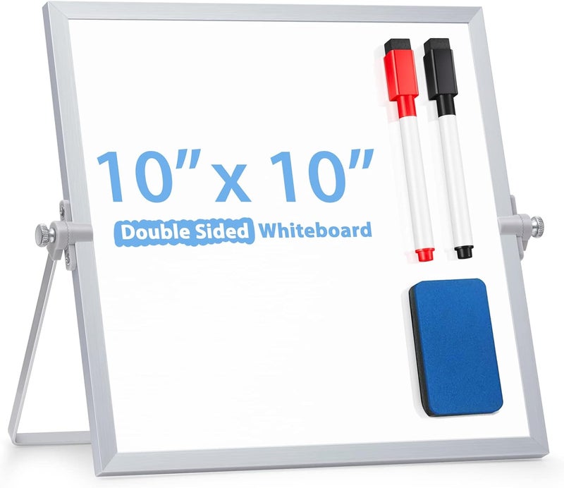 ARCOBIS Small WhiteBoard with Stand 10" X 10", Magnetic Double-Sided Dry Erase White Board Easel for Desk Students Kids Home Office - Image 1