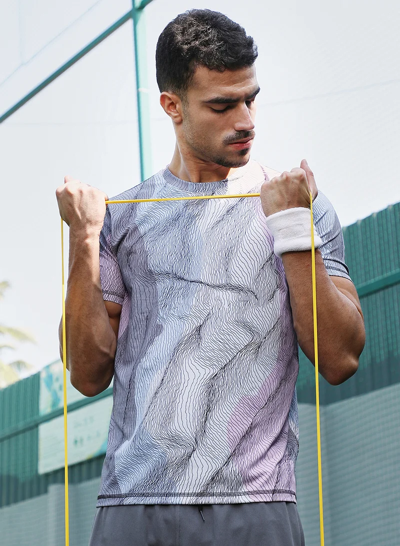 Campus Sutra Campus Sutra Men's Cloud Grey Lined-Dye Activewear T-Shirt For Casual Wear | Crew Neck | Short Sleeves | Jersey T-Shirt Crafted With Comfort Fit For Everyday Wear