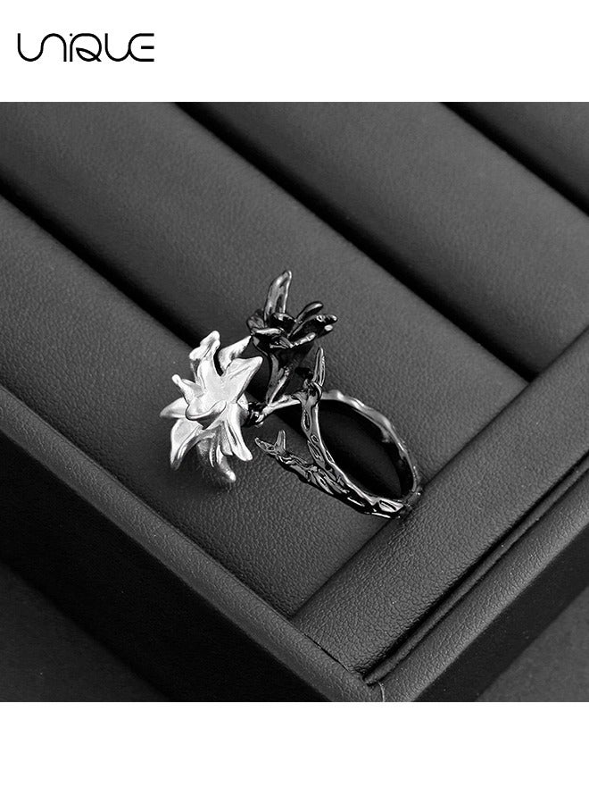 يونيك خواتم - أبيض وأسود خواتم ماندالا - خواتم زهور مزدوجة - خواتم فرنسية - بريميوم بسيط الأناقة - خاتم السبابة الاصبع - Image 2