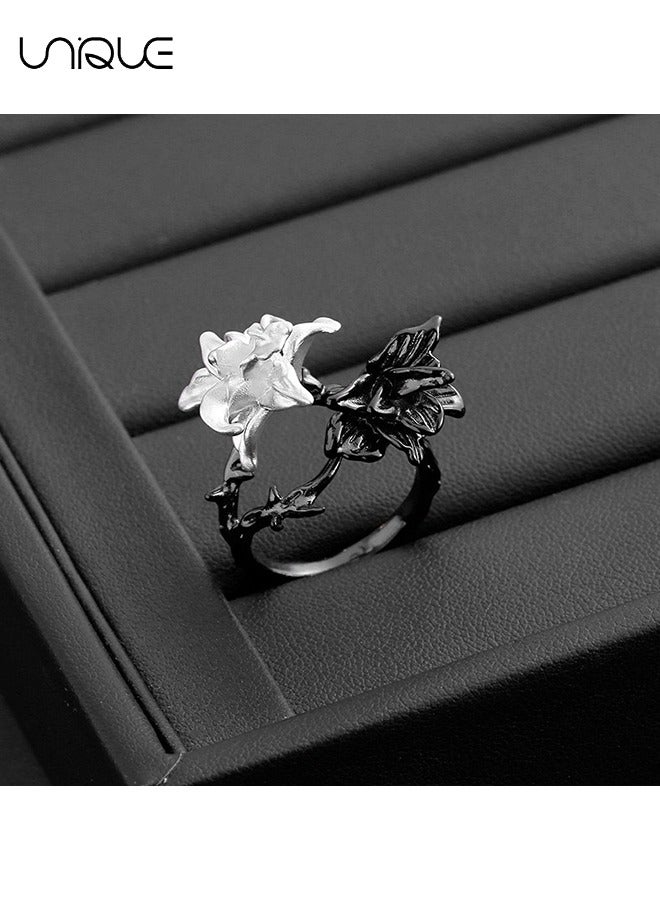 يونيك خواتم - أبيض وأسود خواتم ماندالا - خواتم زهور مزدوجة - خواتم فرنسية - بريميوم بسيط الأناقة - خاتم السبابة الاصبع - Image 4